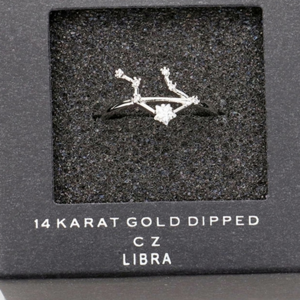 LIBRA Sterling Silver Dipped CZ Zodiac Ring